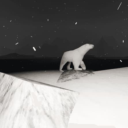 Distant view of a PS1-style polar bear model in a peaceful setting